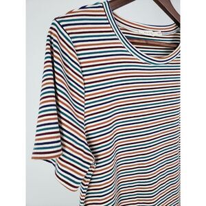 Ellison‎ Striped Shoulder Top Blouse Shirt Round Neck Size M Fashion Colorful